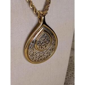 Vintage Prestige Design Gold & Silver Tone Art Deco Large Pendant Necklace